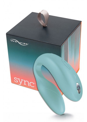Голубой вибромассажер для пар We-Vibe Sync Aqua на радиоуправлении