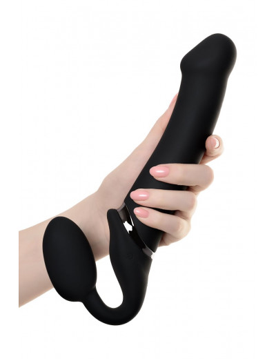 Черный безремневой вибрострапон Vibrating Bendable Strap-On - size L