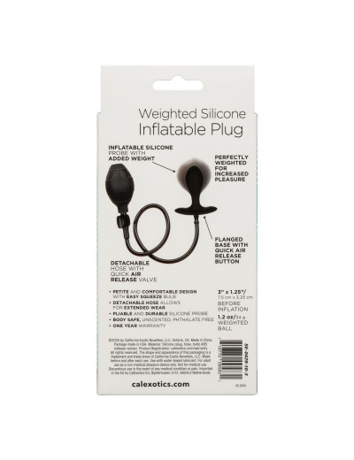 Черная расширяющаяся анальная пробка Weighted Silicone Inflatable Plug M