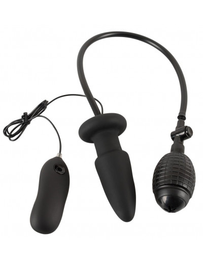 Черная надувная анальная пробка Inflatable Vibrating Butt Plug - 12,2 см.