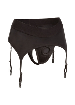 Черные трусики для страпона Thong with Garter размера 2XL/3XL