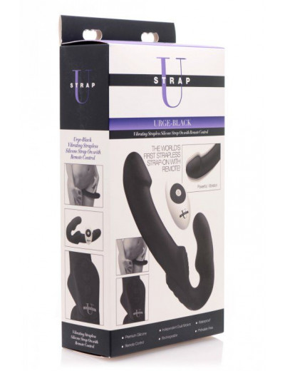 Черный безремневой страпон Urge Silicone Strap On с пультом ДУ - 24 см.