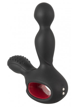 Черный вибромассажер простаты с нагревом и ротацией Prostate Plug - 14,5 см.