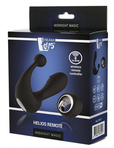 Черный вибромассажер со стимулятором клитора HELIOS REMOTE