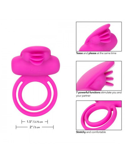 Ярко-розовое эрекционное кольцо Silicone Rechargeable Dual Clit Flicker