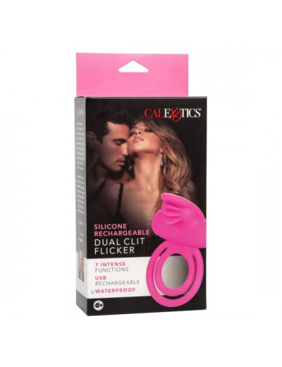 Ярко-розовое эрекционное кольцо Silicone Rechargeable Dual Clit Flicker