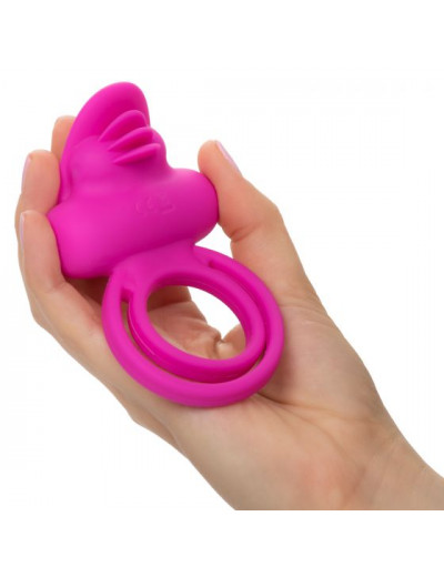 Ярко-розовое эрекционное кольцо Silicone Rechargeable Dual Clit Flicker