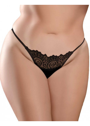 Черные трусики Remote Lace Peek-a-Boo XL-XXL с вибрацией и анальным стимулятором