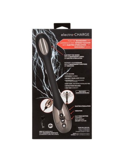 Черный гибкий вибромассажер с электростимуляцией Electro-Charge - 23,5 см.
